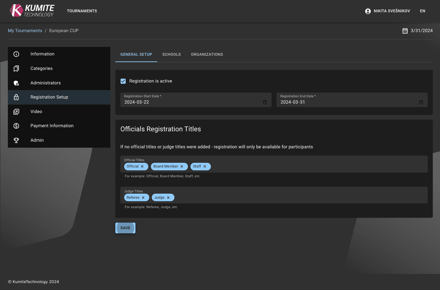 Форма Настройки Регистрации