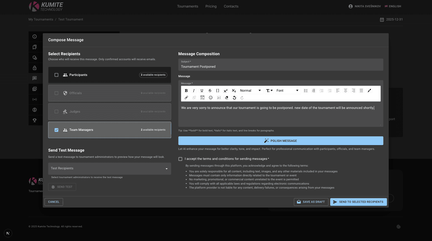 Диалог написания сообщения