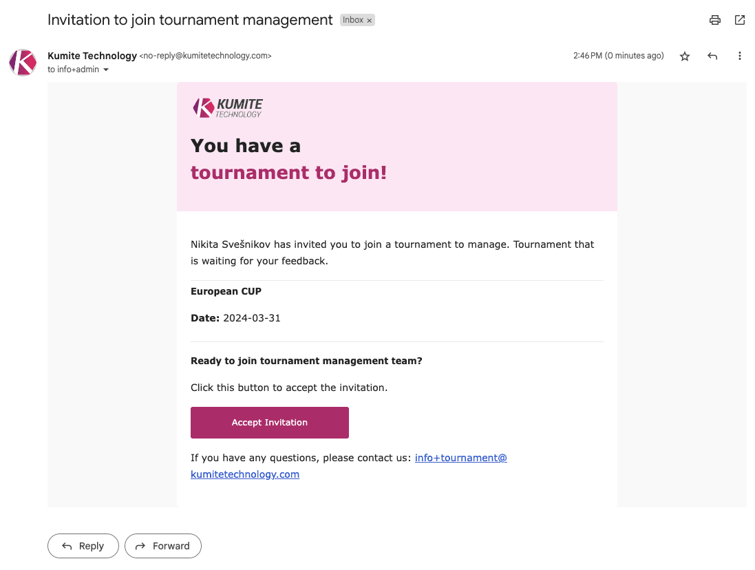 Электронное письмо с приглашением