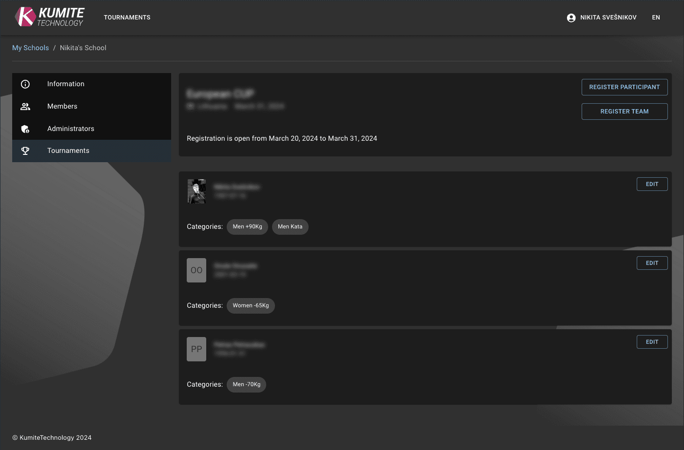 Навигация по странице турнира