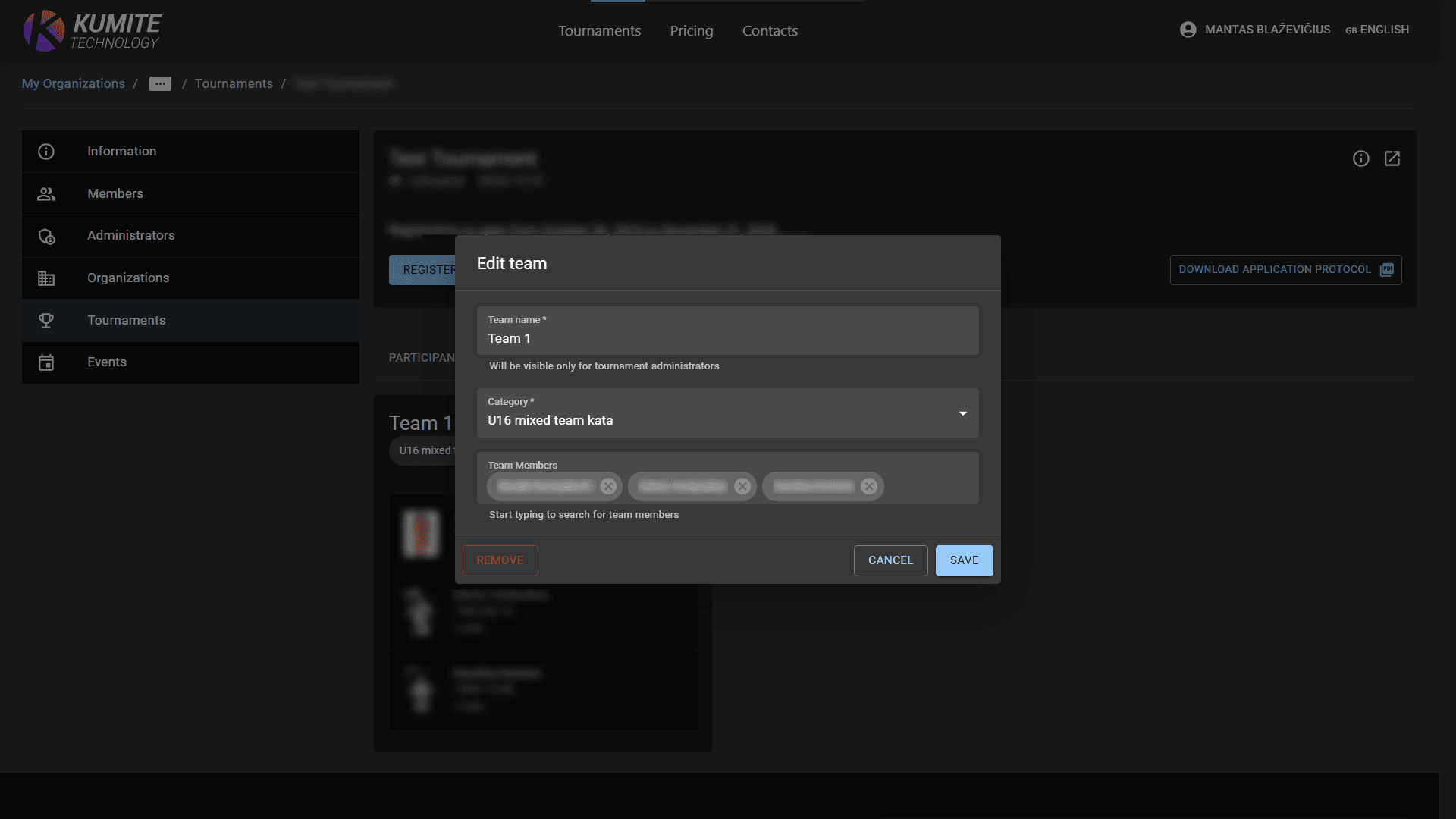 Редактировать детали команды