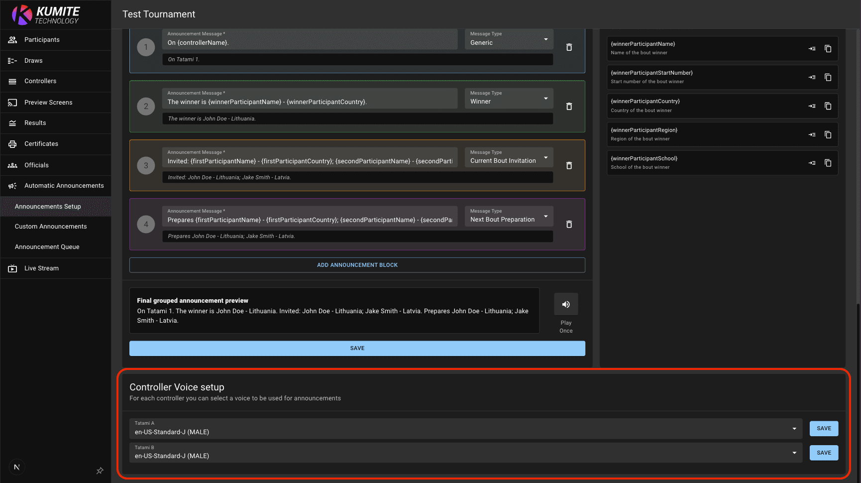 Настройка голоса контроллера