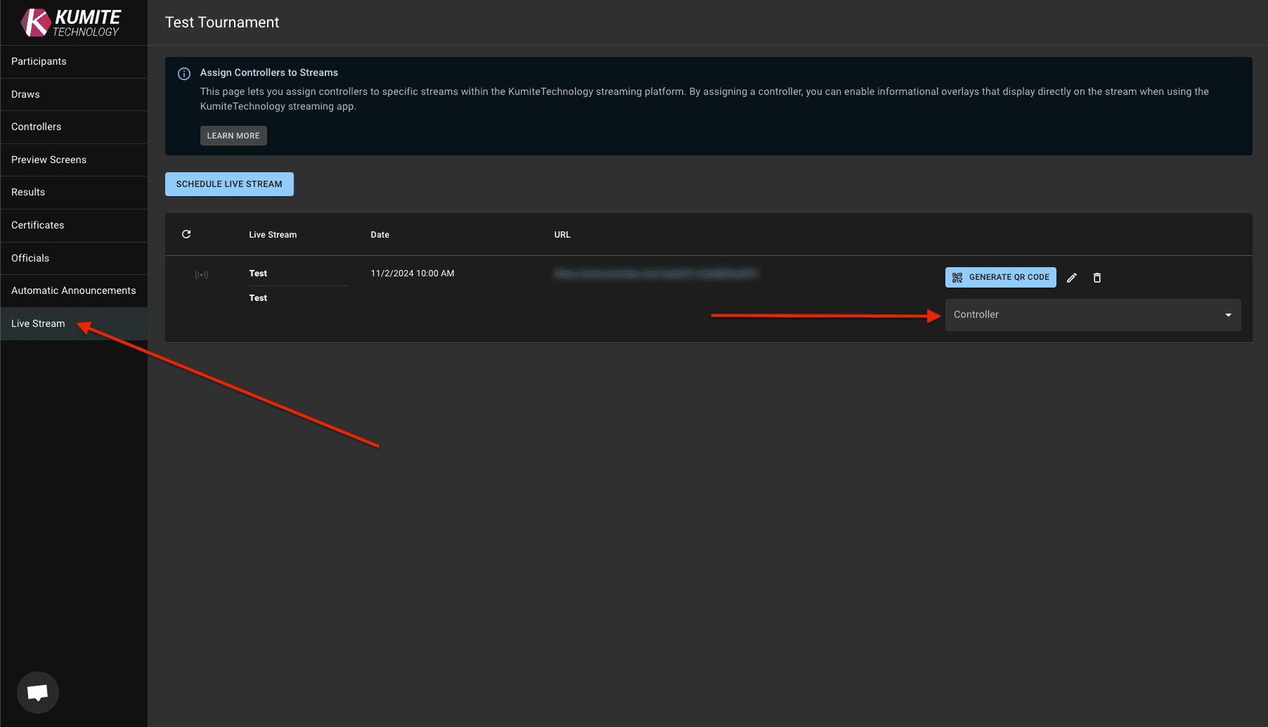 Назначение контроллера живого стрима