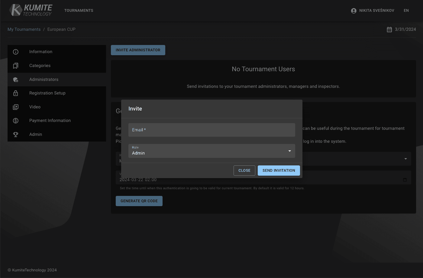 Форма приглашения администратора