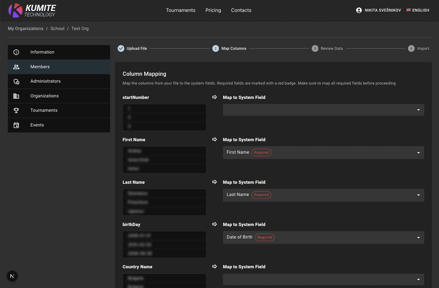 Сопоставление столбцов